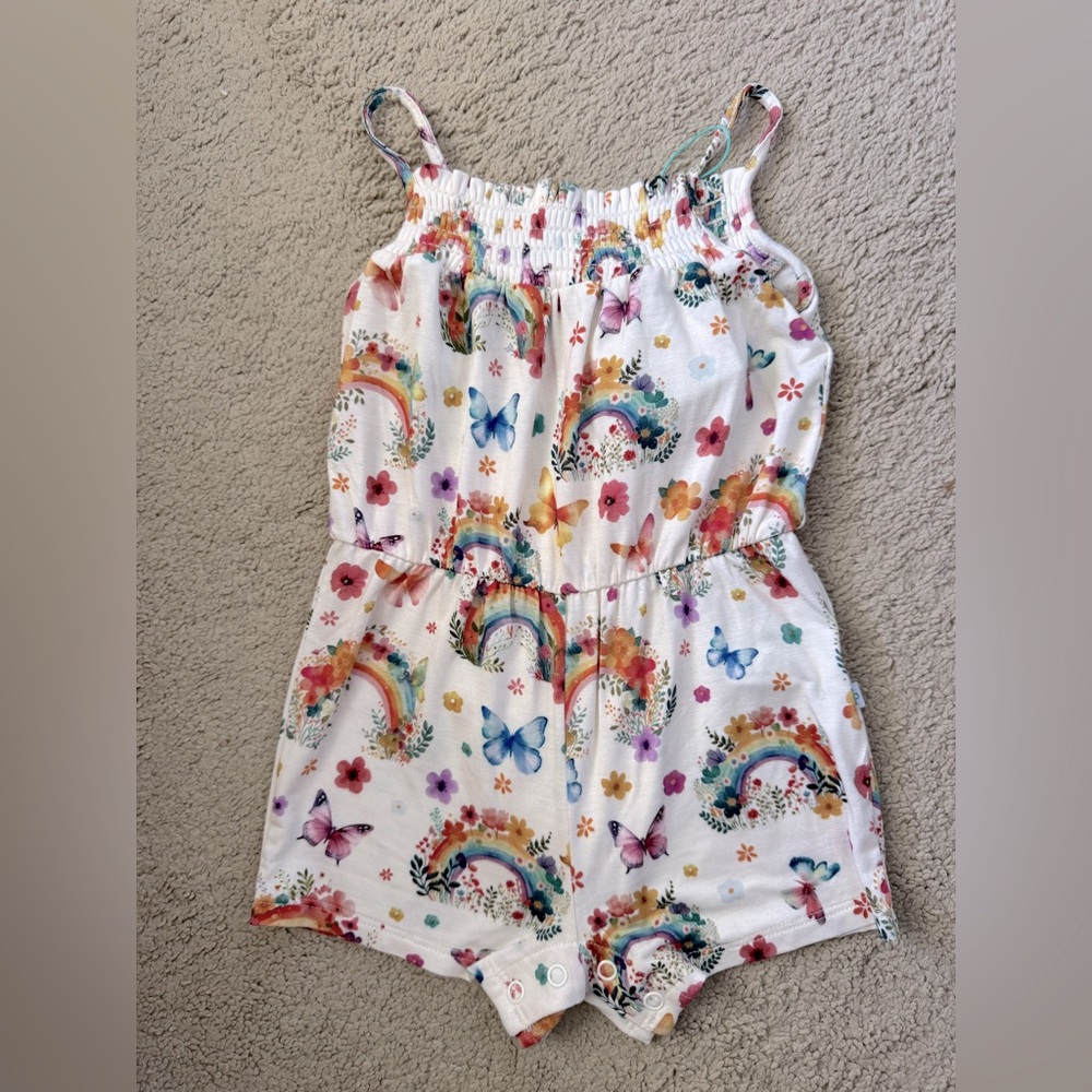 Posh Peanut Romper with Rainbow / Butterfly Print
